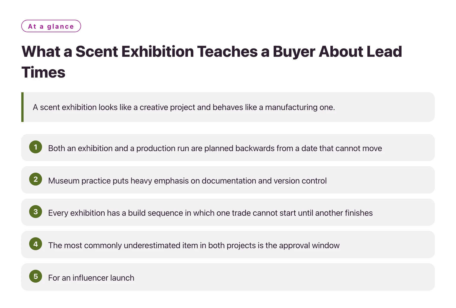 What a Scent Exhibition Teaches a Buyer About Lead Times——全文要点速览