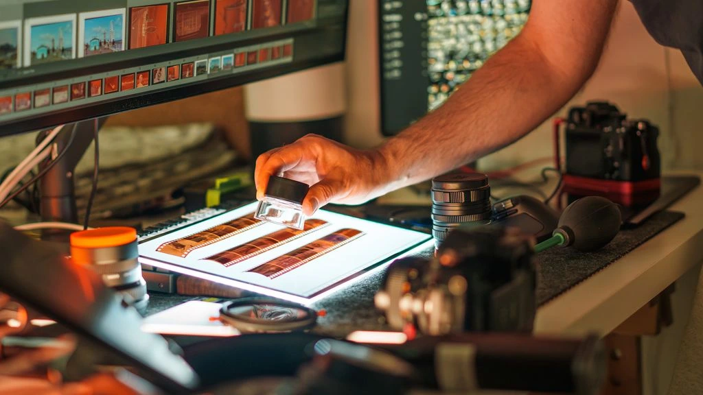 Close-up of an SMT placement nozzle working on a populated PCB under inspection lighting
